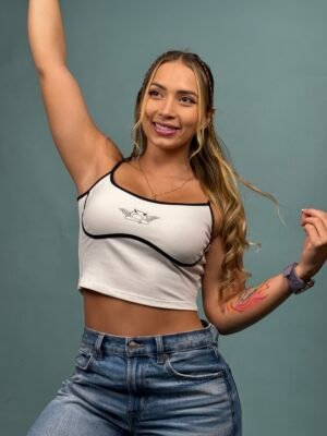 Blusa Rib Angel And Demon Blanca Negra - 6100134