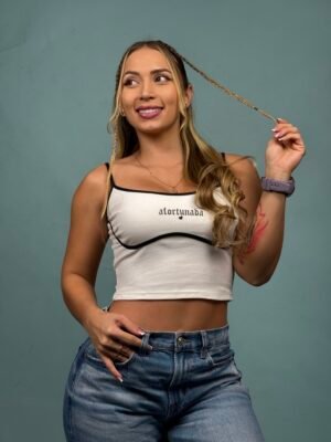 Blusa Rib Afortunada Blanca Negra - 6100135