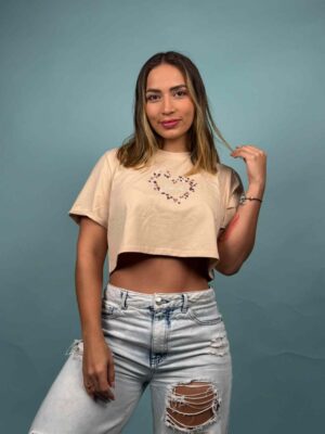 Camiseta MD Corazoncitos LOVE Beige - 7200058