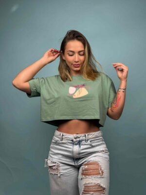 Camiseta Silueta Flores y manchas Verde - 7300060