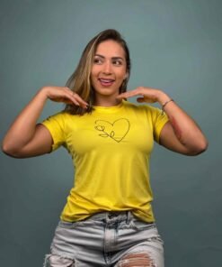 Camiseta silueta corazon flor Amarillo - 1201796