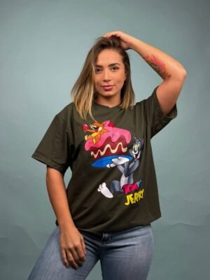 Camiseta ML Tom y Jerry Torta Verde Militar - 7400050