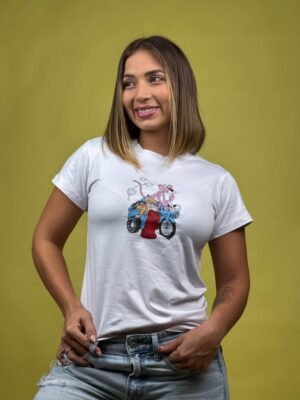 Camiseta Pantera Rosa en Moto Blanco - 1201879