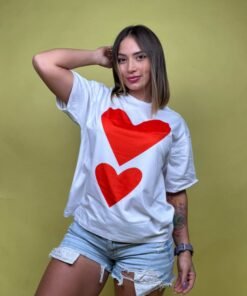 camiseta corazon rojo x2 grande blanco - 2500014
