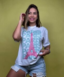 camiseta paris letras grande verde blanco - 2500019