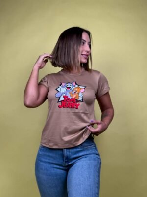 camiseta tom y jerry abrazados café -1202091