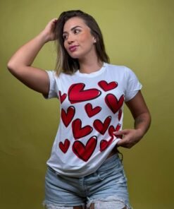 camiseta corazones rojos margen negra blanco - 1202155