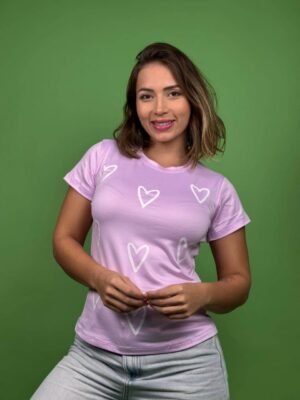 camiseta corazones silueta lila claro - 1202333