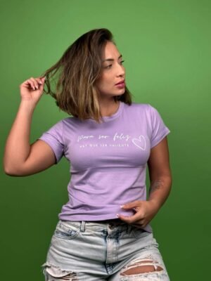 camiseta para ser feliz hay que lila - 1202347