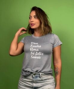 camiseta vive sueña ama se feliz gris - 1202280