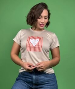 Camiseta cuadro lineas rojas more beige -1202440